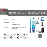 F2 Stand Up Paddle Board FREE - Round Sail - SUP Set Größe wählbar Blau