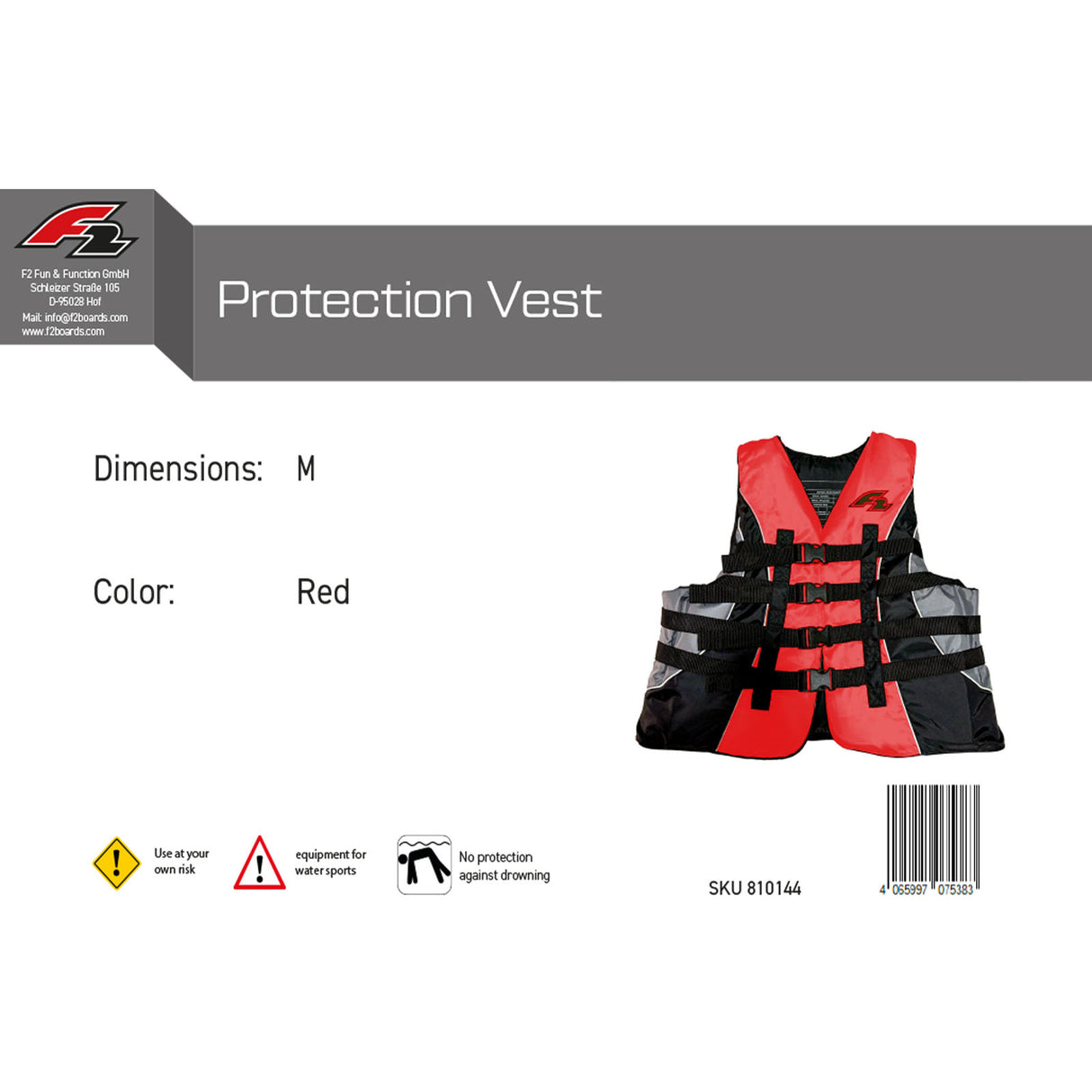 F2 SUP Weste Protection Vest Auftriebsweste Farbe/Größe wählbar