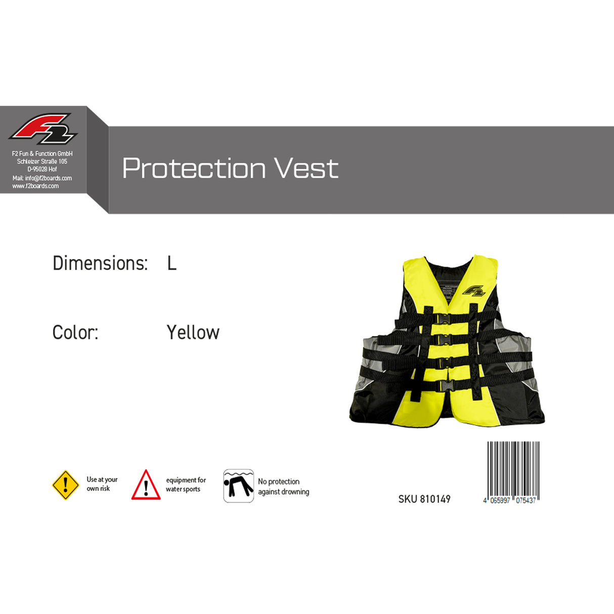 F2 SUP Weste Protection Vest Auftriebsweste Farbe/Größe wählbar