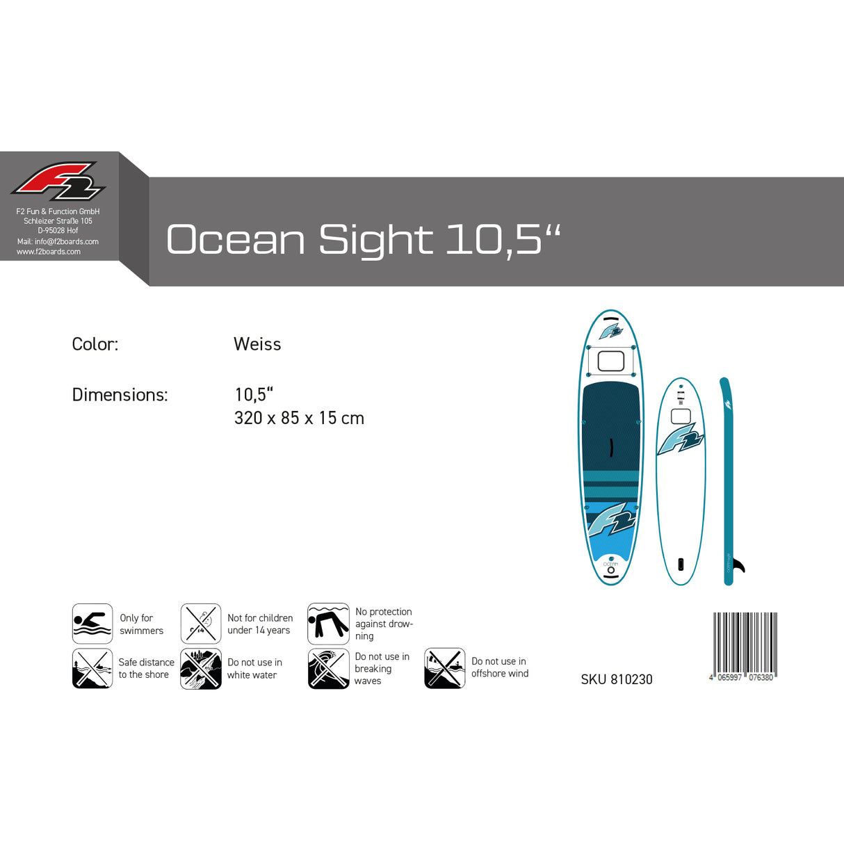 F2 SUP Stand Up Paddle Board Ocean Sight Board Only Größe/Farbe wählen
