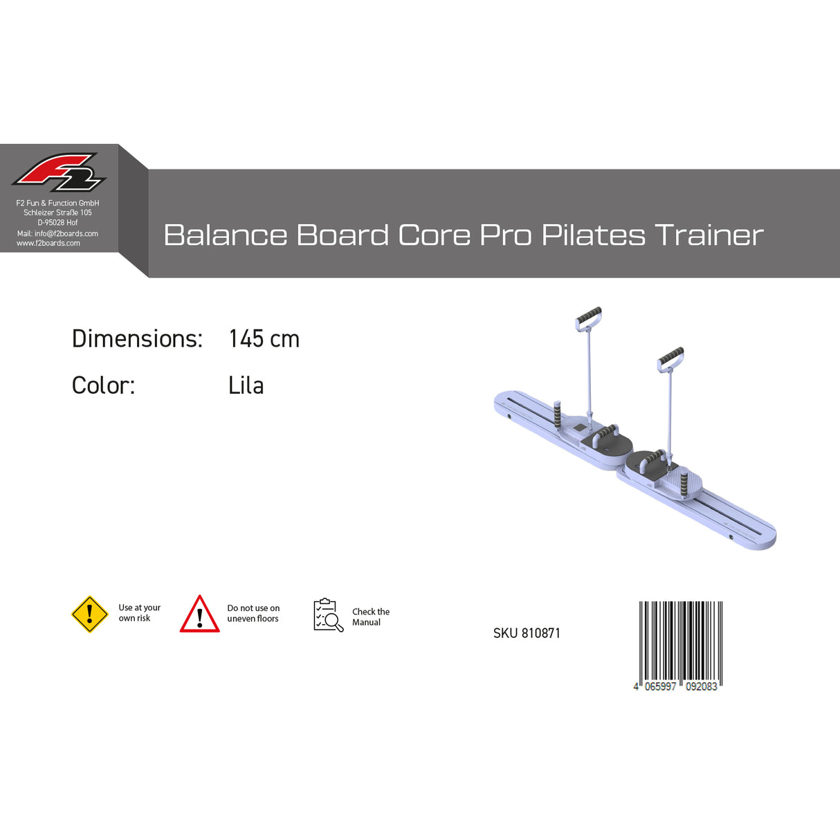 F2  Balance Board Core Pro Pilates Trainer  145cm Lila