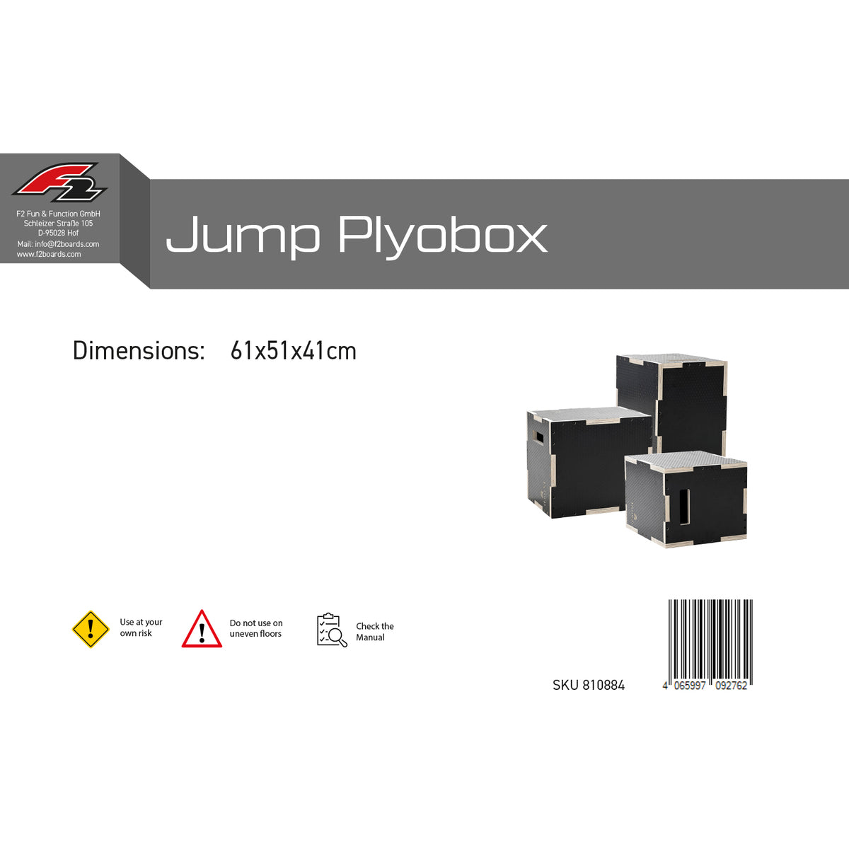F2  Balance Board Jump Plyobox  61x51x41cm Schwarz