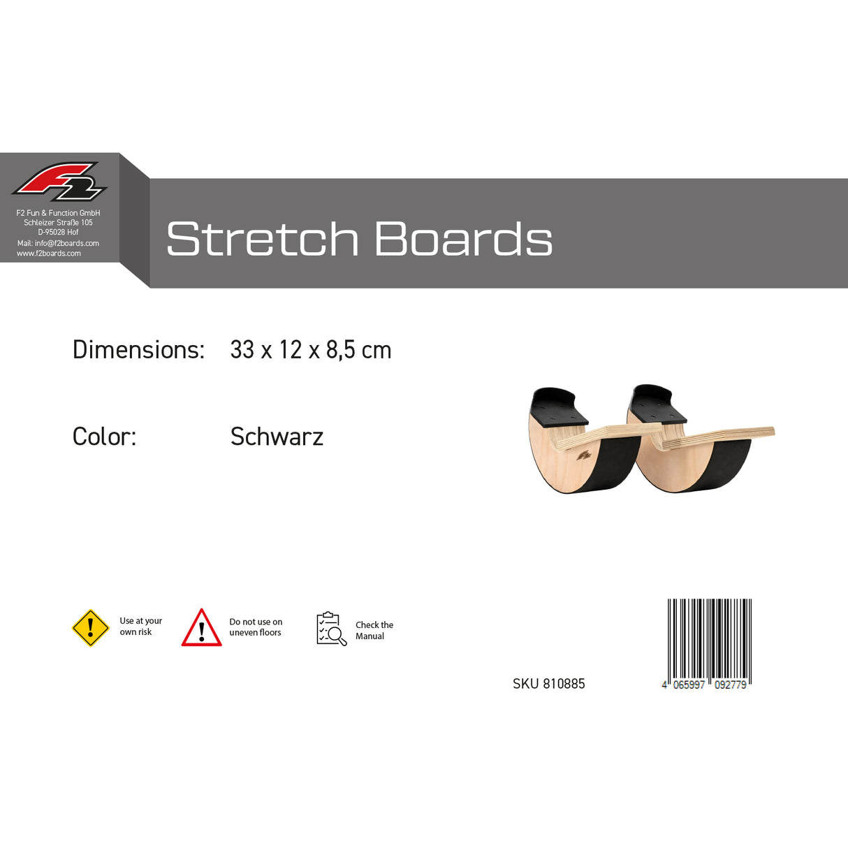 F2  Balance Board Stretch Boards Holz 33cm Natur/Schwarz