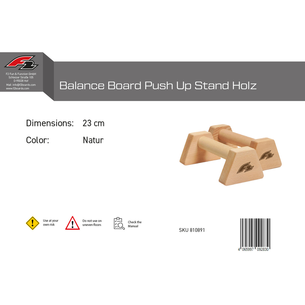 F2  Balance Board Push Up Stand Holz 23cm Natur