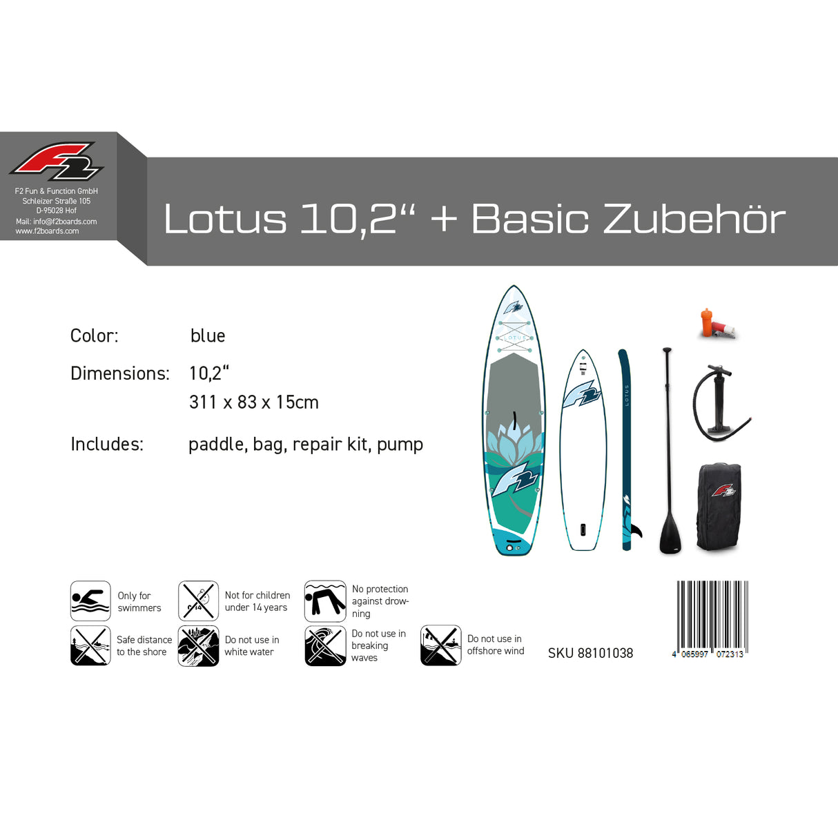 F2 SUP Stand Up Paddle Board Lotus Damen - Größe/Farbe/Zubehör wählbar