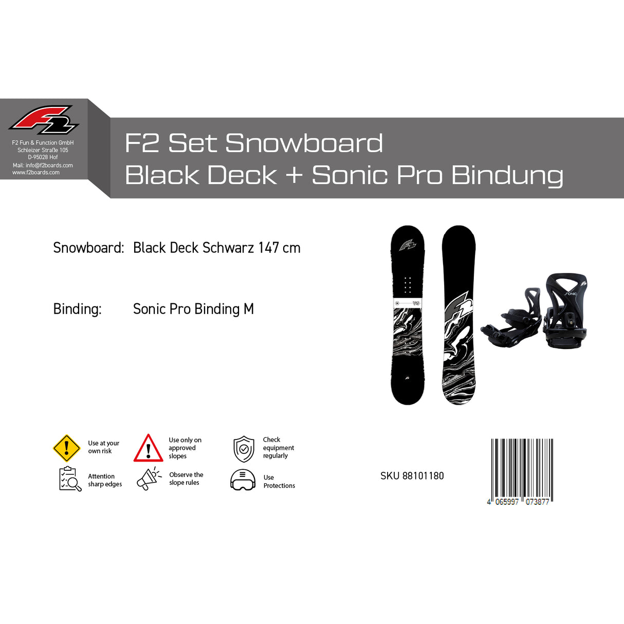 F2 Set Snowboard Blackdeck Schwarz 147cm + Sonic Pro Bindung M
