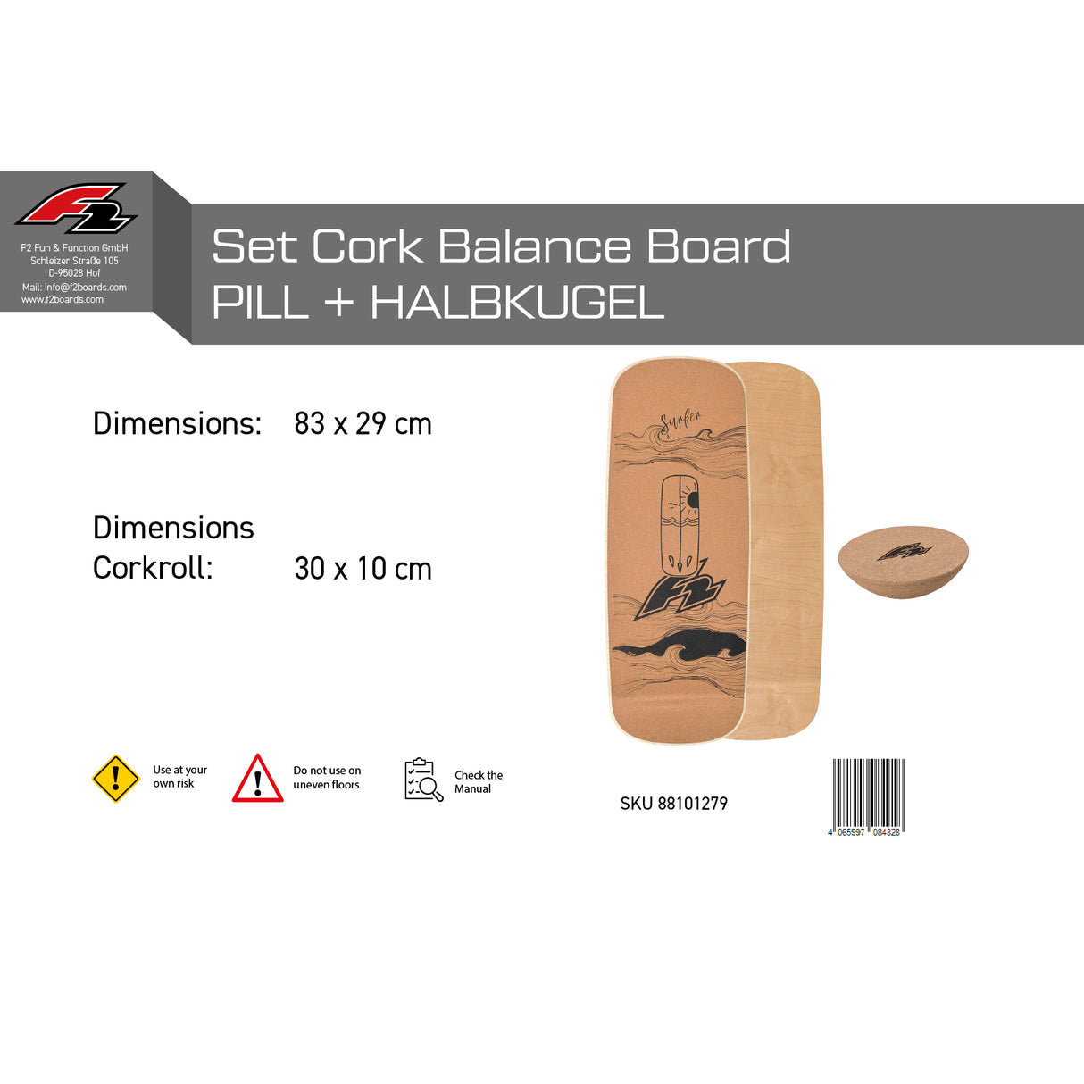 F2 Set Kork Balance Board Flat Shape + Halbkugel Komplettset Modell wählbar