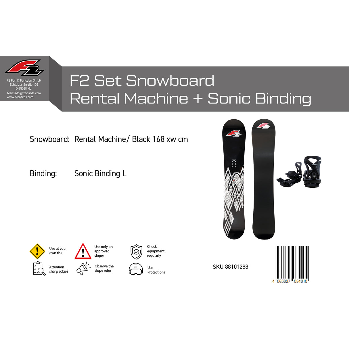 F2 Set Snowboard Rental Machine + Sonic Bindung Komplettset Größen wählbar