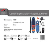 F2 Set Stand Up Paddle Board Ocean Sight Blau 10,5 + Kajak Zubehör Paket