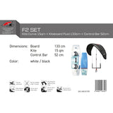 F2 Damen Set Kite Curve 15qm + Kiteboard Fluid 133cm + Control Bar 52cm
