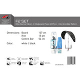 F2 Damen Set Kite Curve + Kiteboard Fluid + Control Bar - Komplettset Größen wählbar