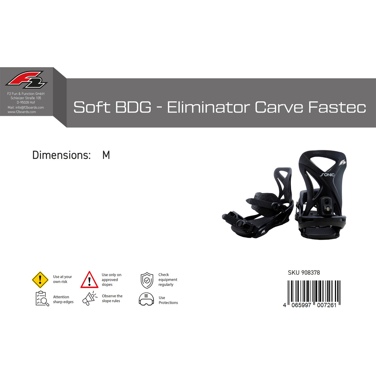 F2 Snowboard Soft Bindung - Eliminator Carve Fastec Silber Größe wählbar