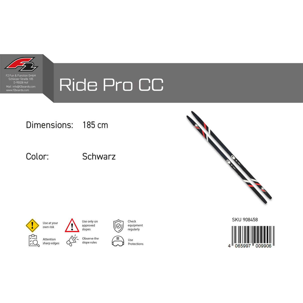 F2 Ski Ride Pro CC 180-205cm Größe wählbar Schwarz