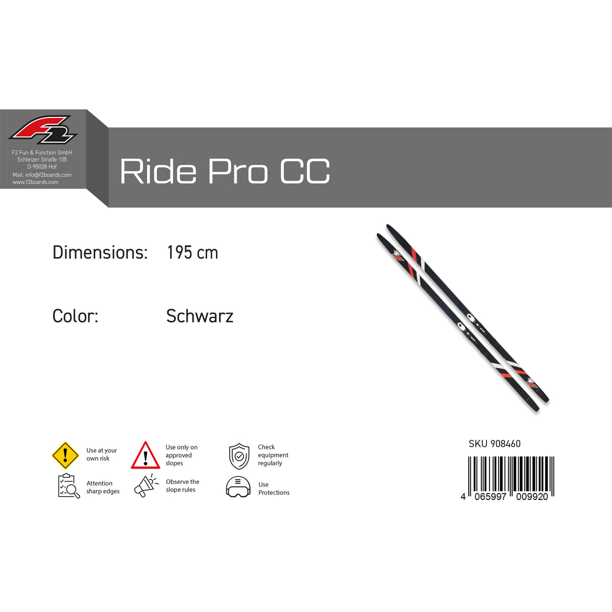 F2 Ski Ride Pro CC 180-205cm Größe wählbar Schwarz