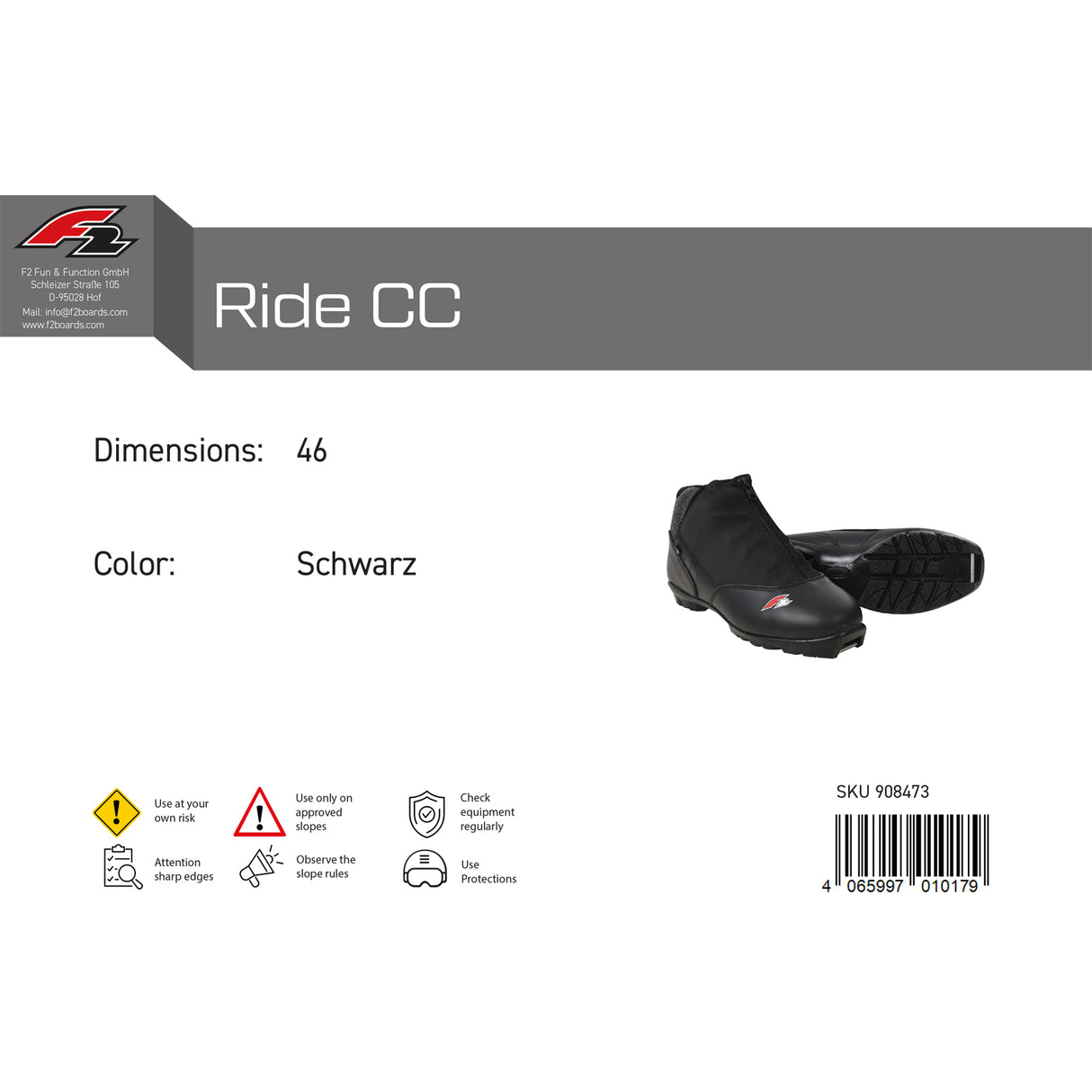 F2 Langlaufschuhe Ride CC 36-47 Größe wählbar Schwarz