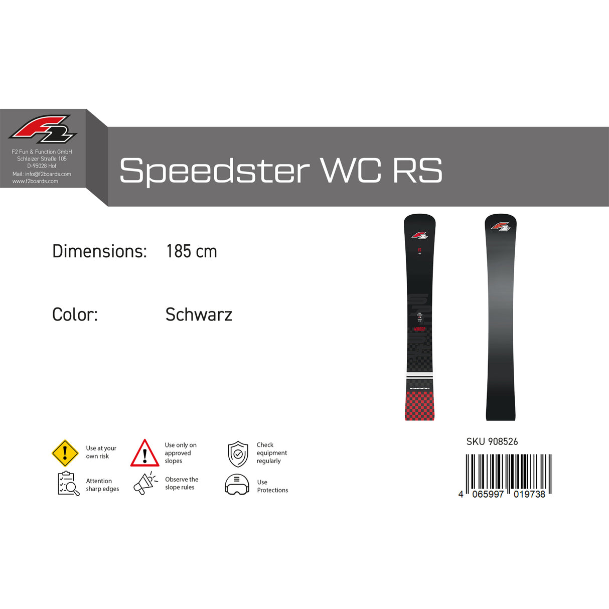 F2 Snowboard Speedster WC RS Race Größe wählbar Schwarz 2023/24