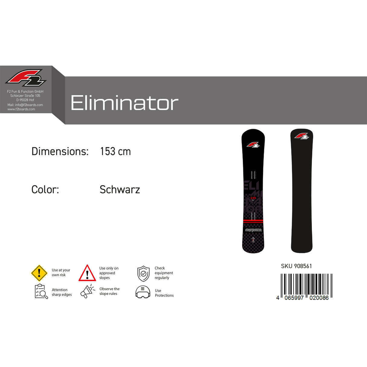 F2 Snowboard Eliminator Race Größe wählbar Schwarz 2023/24