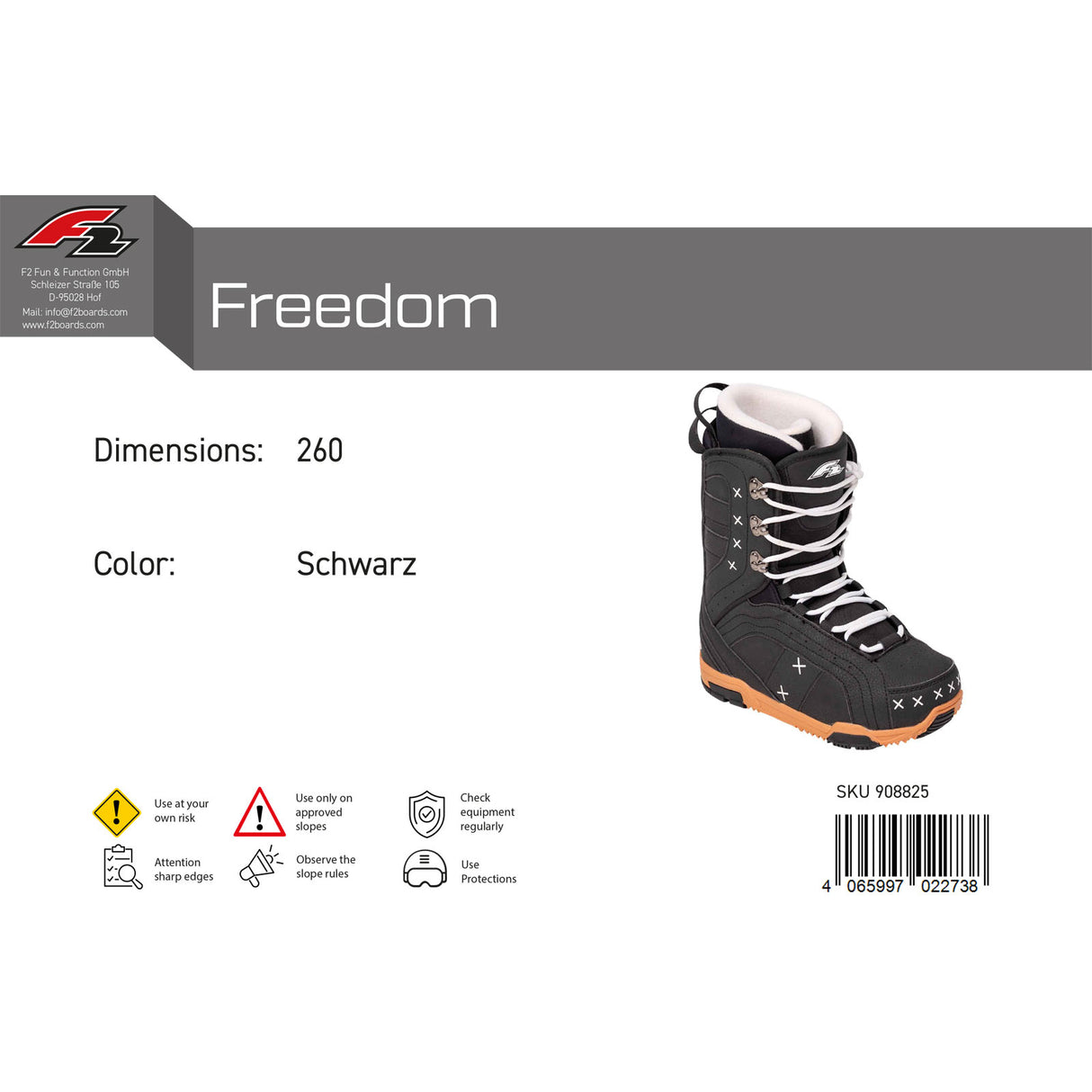 F2 Damen Snowboard Softboots Freedom Gr. 37-43 Größe wählbar Schwarz