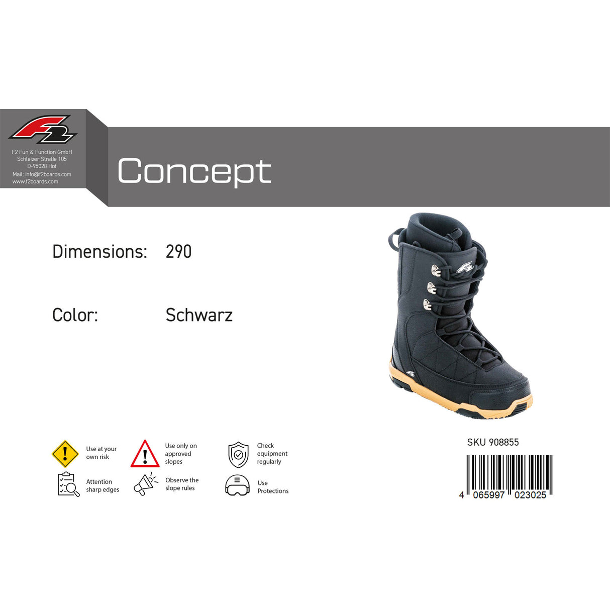 F2 Herren Snowboard Softboots Concept Gr. 36-49 Größe wählbar Schwarz