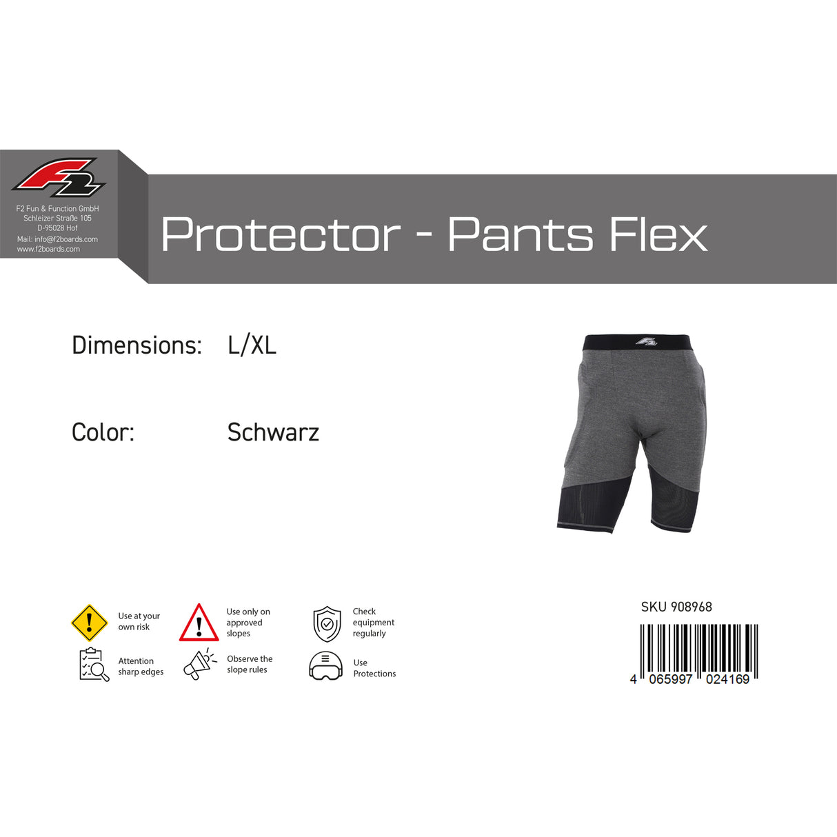 F2 Herren Snowboard Hose Protector-Pants Flex S-XL Größe wählbar Schwarz