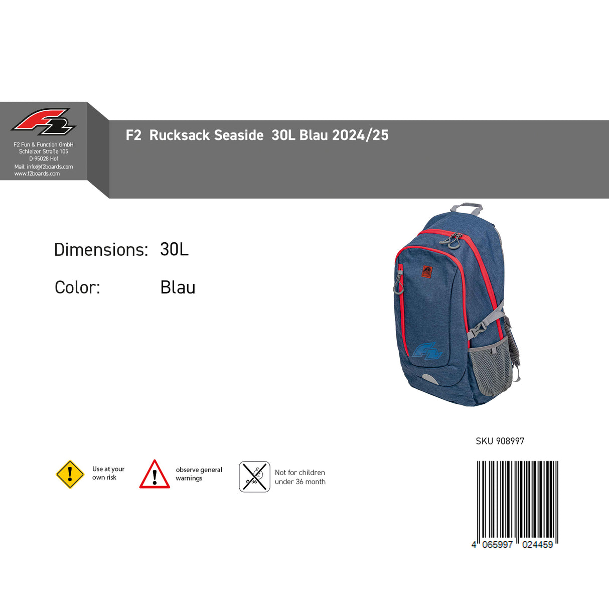 F2  Rucksack Seaside  30L Blau