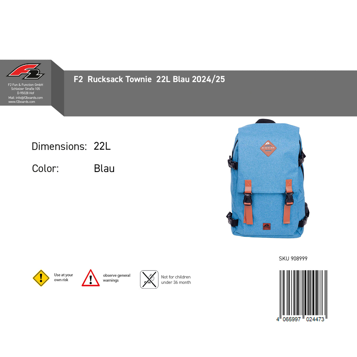 F2 Rucksack Townie  22L Farbe wählbar