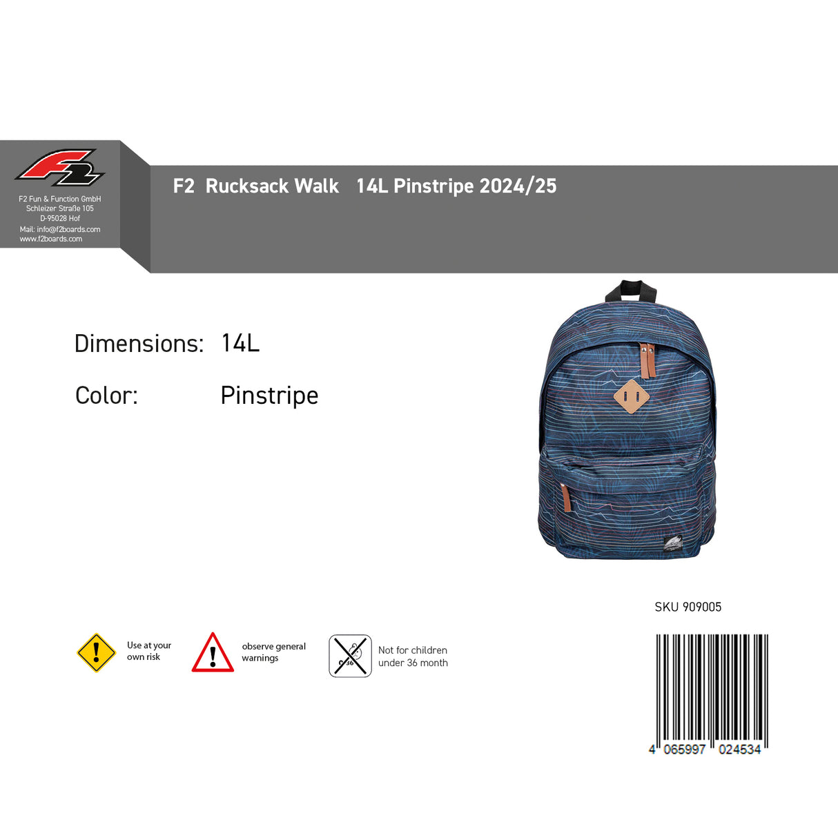 F2 Rucksack Walk 14L Farbe wählbar