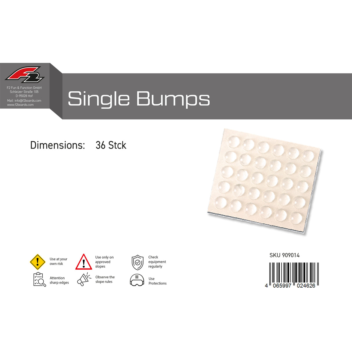 F2  Snowboard Pads Single Bumps 36 Stück