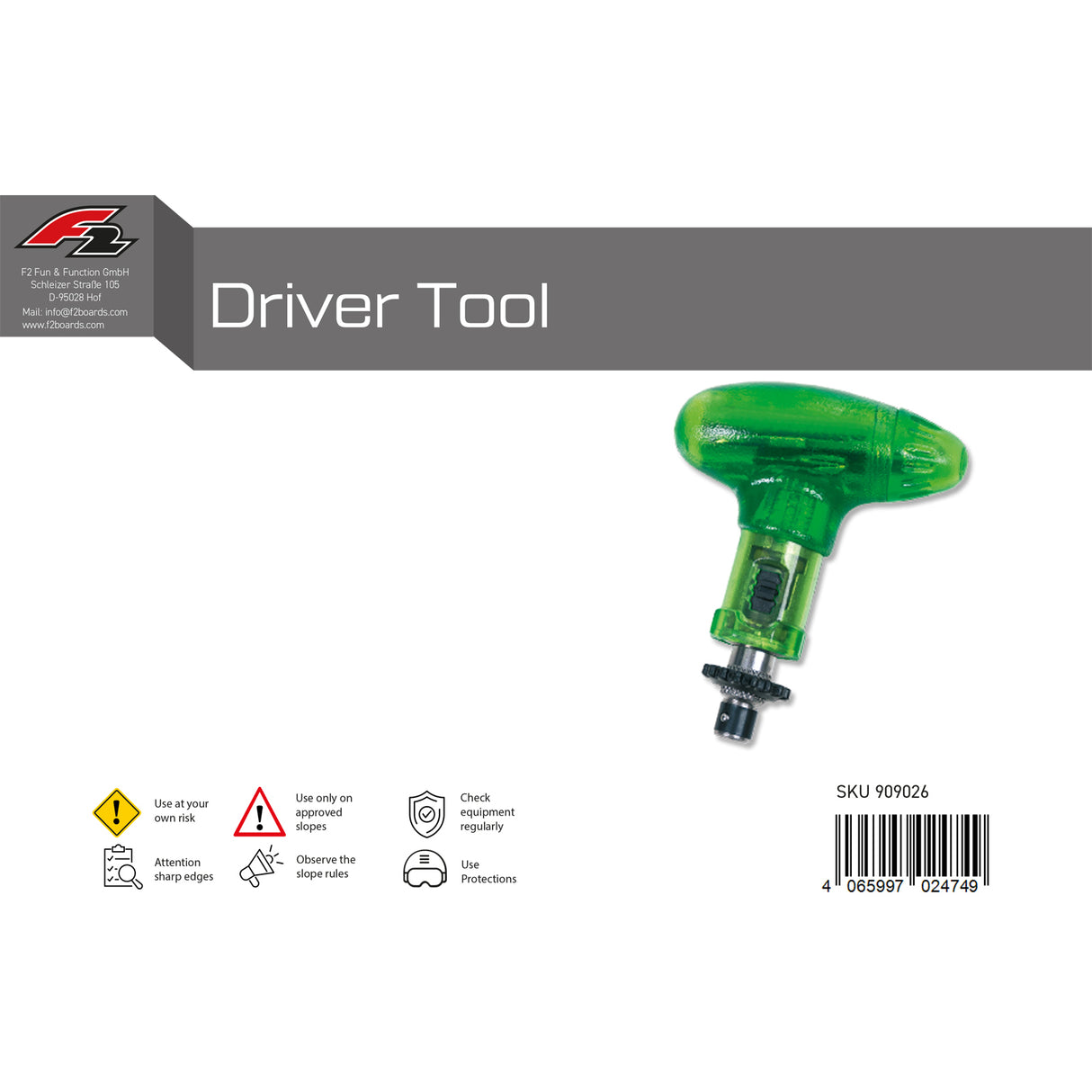 F2  Snowboard Werkzeug Driver Tool Schraubenzieher   Grün