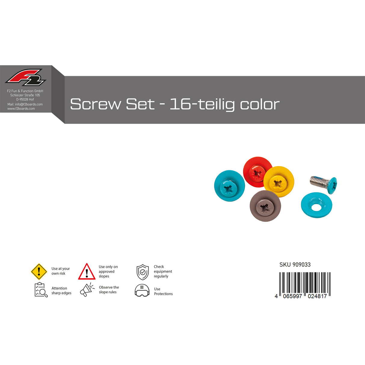 F2  Snowboard Zubehör Screw Set - 16-teilig Schrauben Set Bunt