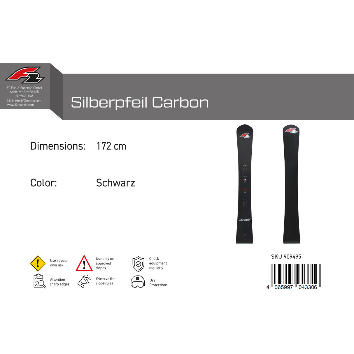 F2 Snowboard Silberpfeil Carbon Race Größe wählbar Schwarz 2024/25