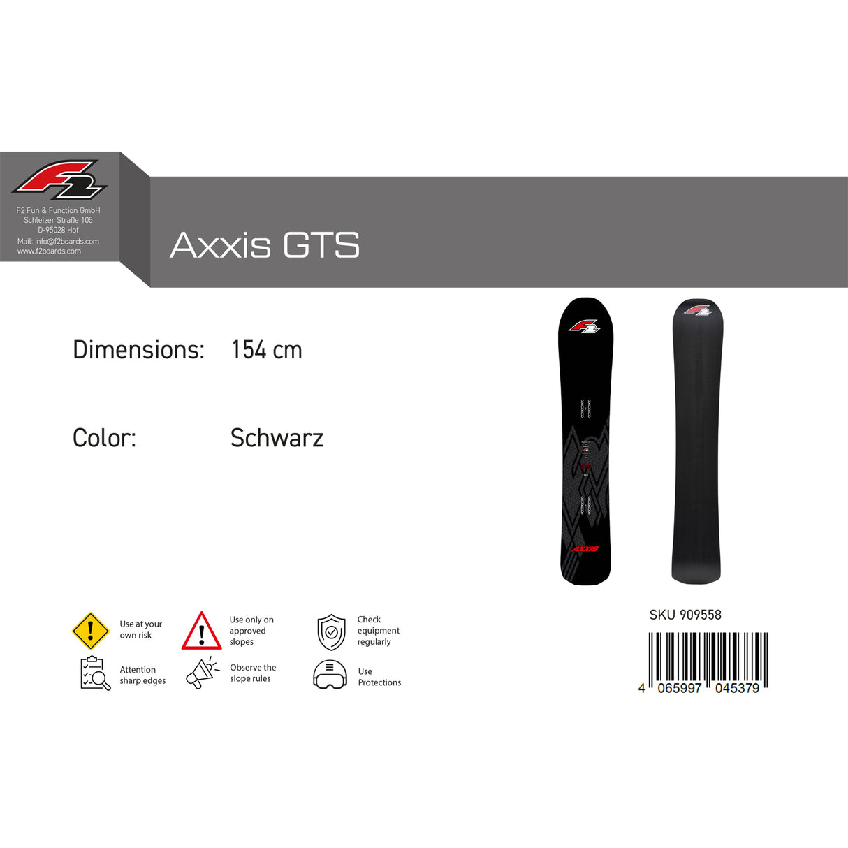 F2 Snowboard Axxis GTS Race Größe wählbar Schwarz 2024/25