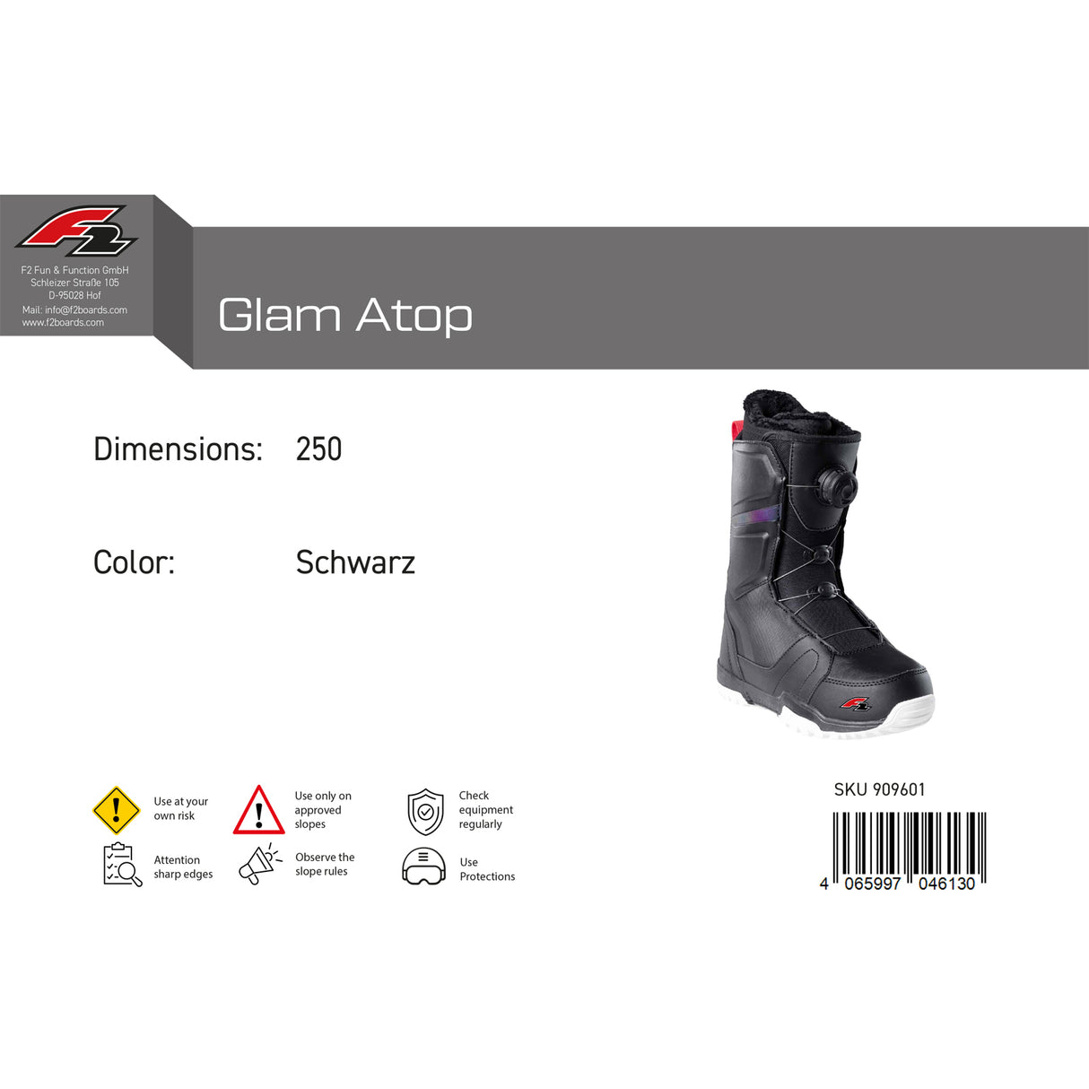 F2 Damen Snowboard Softboots Glam Atop Gr. 36-42 Größe wählbar Schwarz