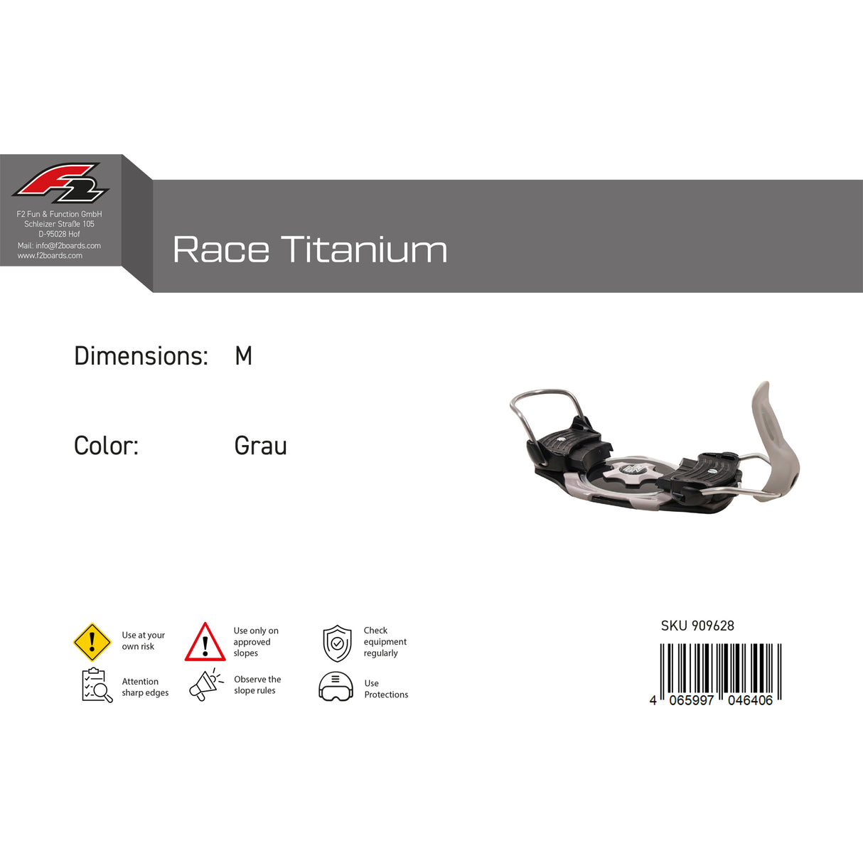 F2 Snowboard Plate Bindung Race Titanium Farbe/Größe wählbar