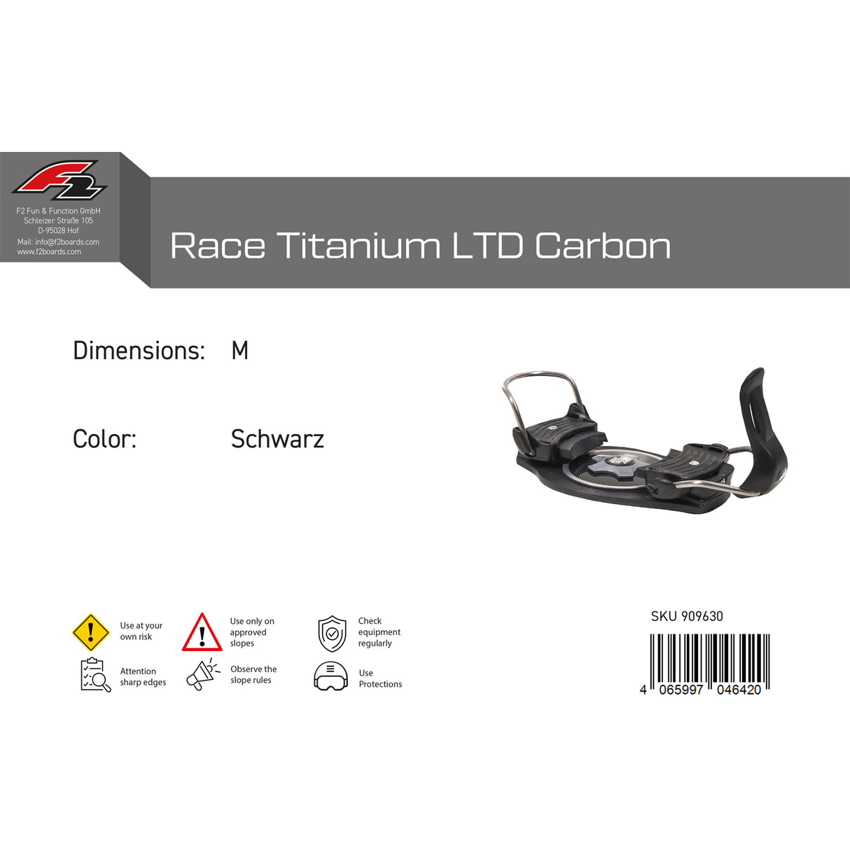 F2 Snowboard Plate Bindung Race Titanium LTD Carbon M Schwarz