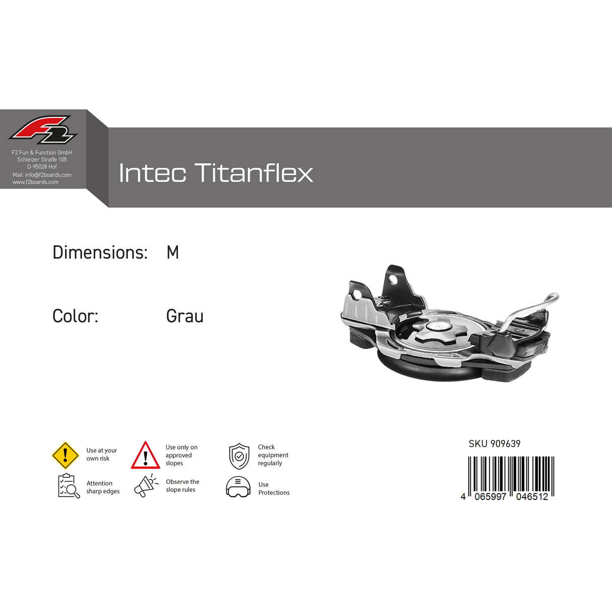 F2 Snowboard Plate Bindung Intec Titanflex Farbe/Größe wählbar
