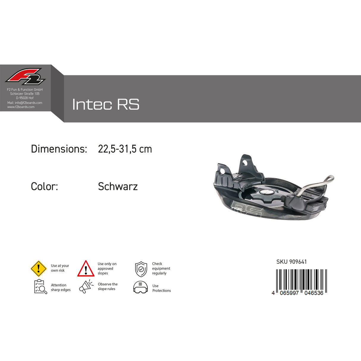 F2   Snowboard Plate Bindung Intec RS  22,5-31,5 cm Schwarz