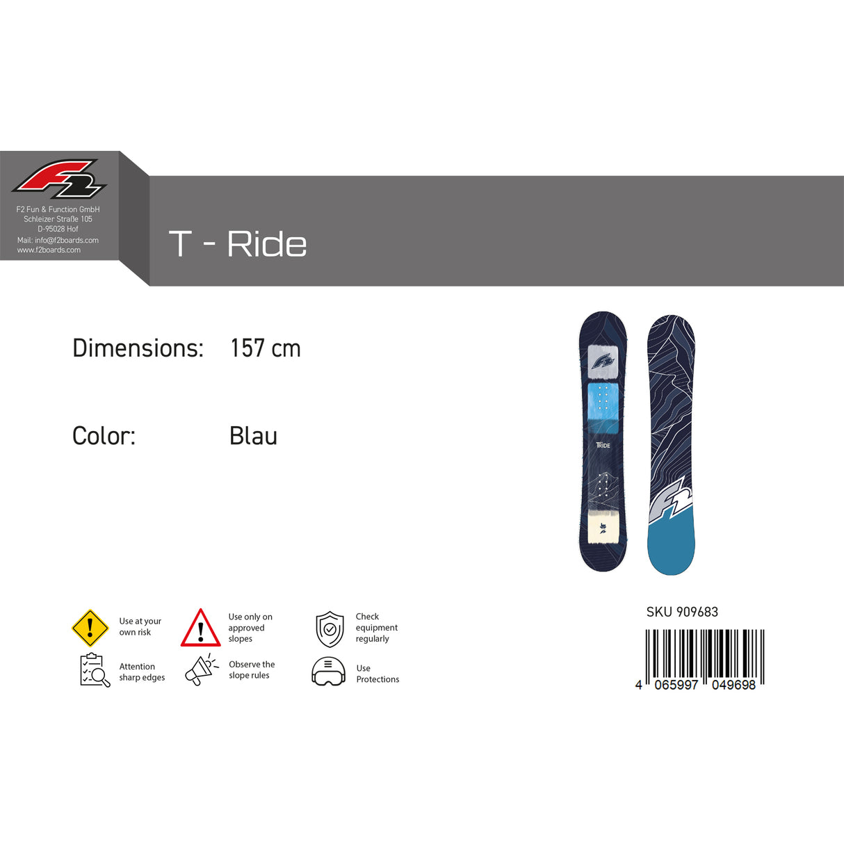 F2 Herren Snowboard T-Ride Freestyle Größe wählbar Navy 2024/25