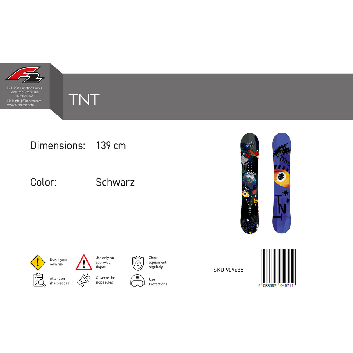 F2 Snowboard TNT Freeride/Freestyle Größe wählbar Schwarz 2025