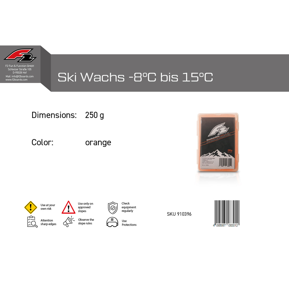 F2 Snowboard Zubehör Snowboard Ski Wachs 250g – Wachs Art wählbar