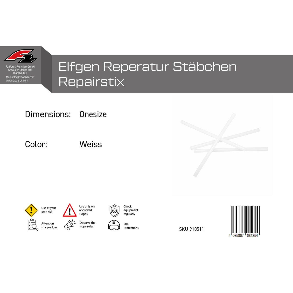 F2  Snowboard Zubehör Elfgen Reparatur Stäbchen Repairstix  One Size Weiss