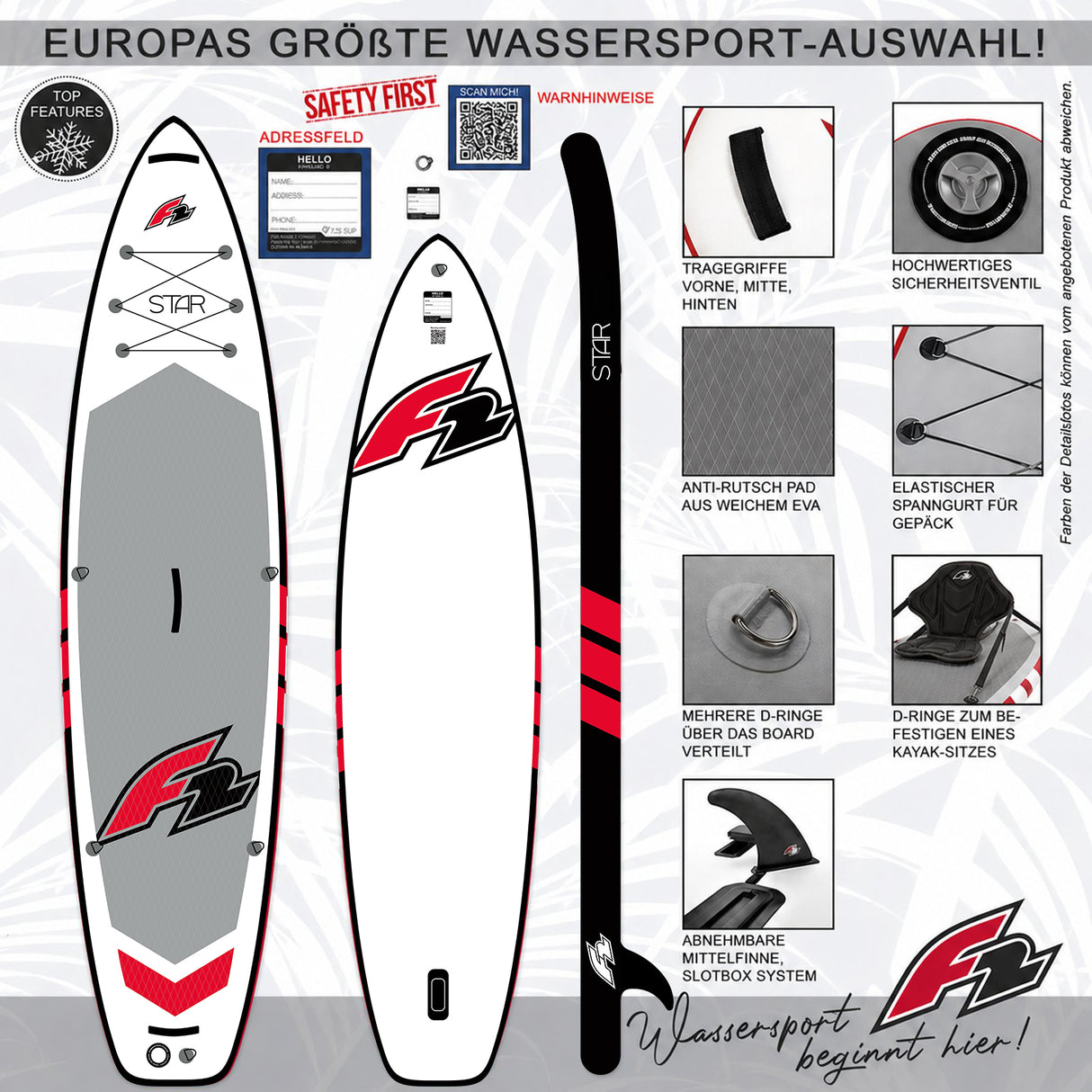 F2 SUP Stand Up Paddle Board Star - Größe/Farbe wählbar