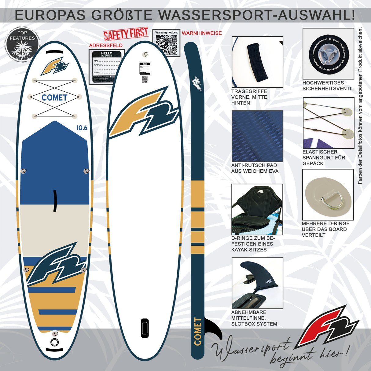 F2 SUP Stand Up Paddle Board Comet - Größe/Farbe/Zubehör wählbar