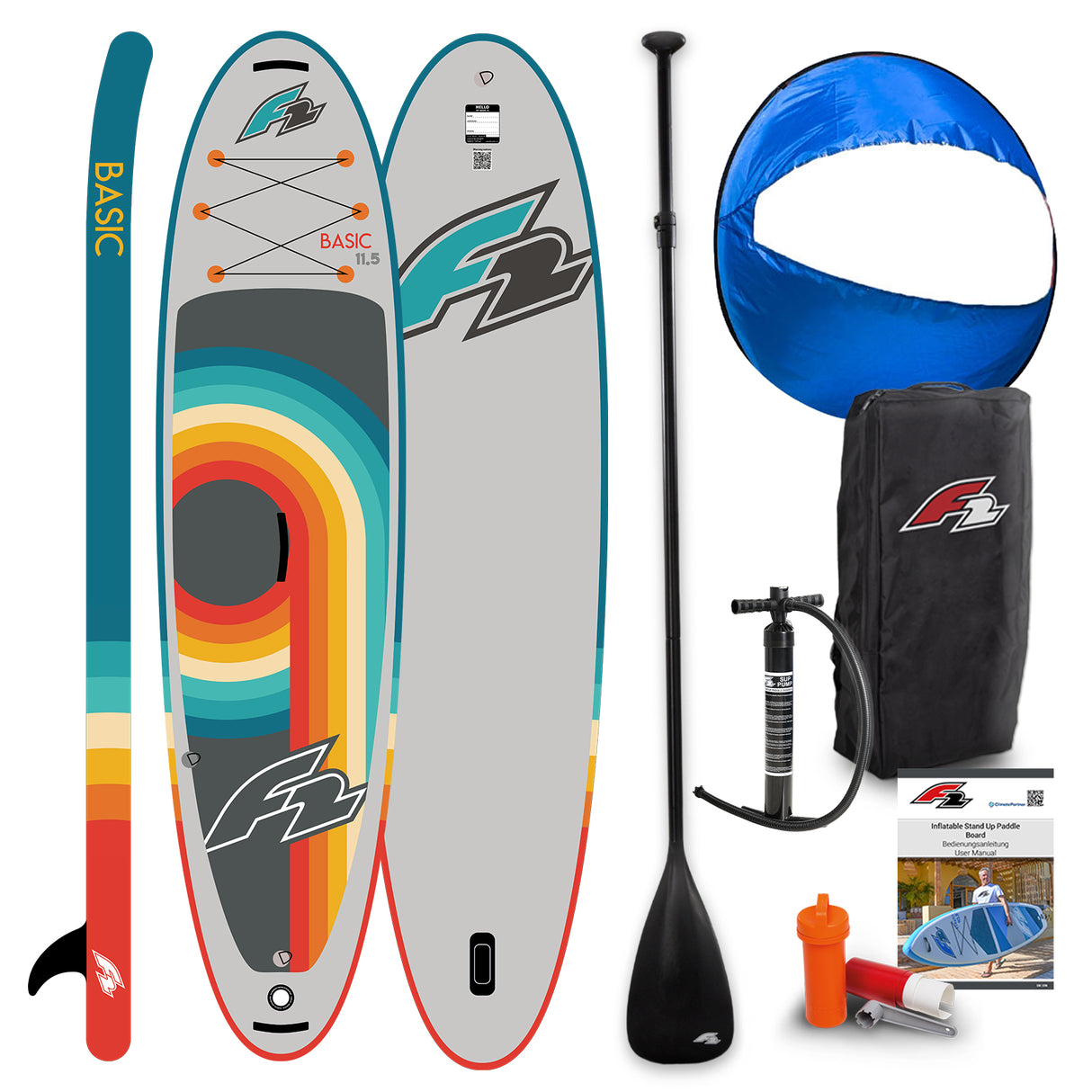 F2 SUP Stand Up Paddle Board Basic Round Sail Set Größe wählbar Grau