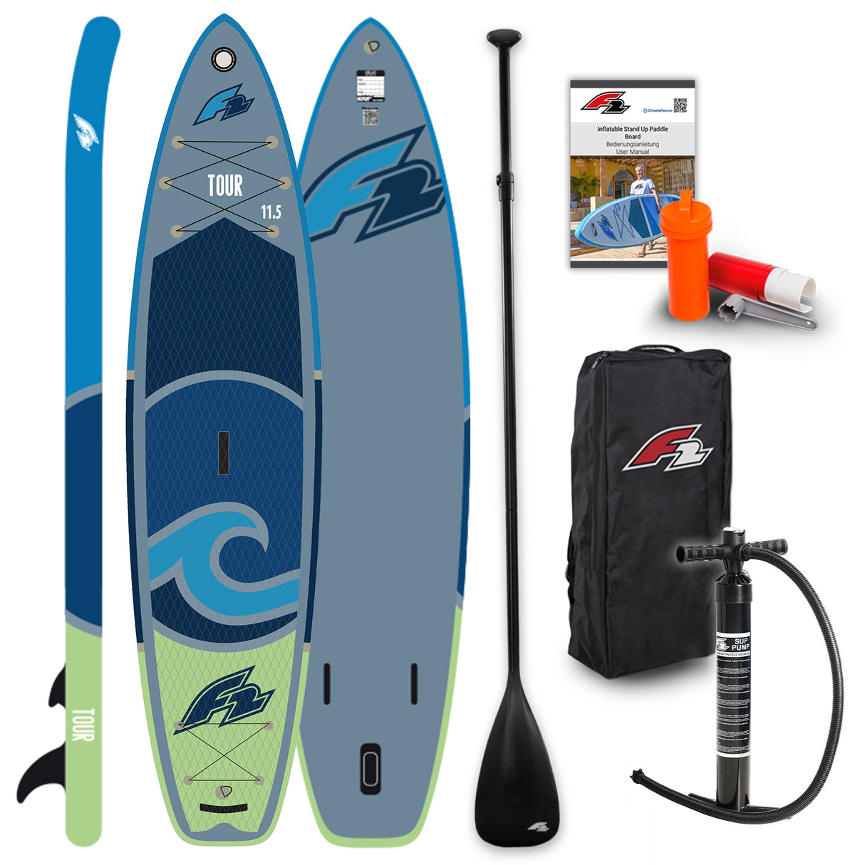 F2  SUP Stand Up Paddle Board Tour 11'5''/12'2"/13'2" wählbar Blau