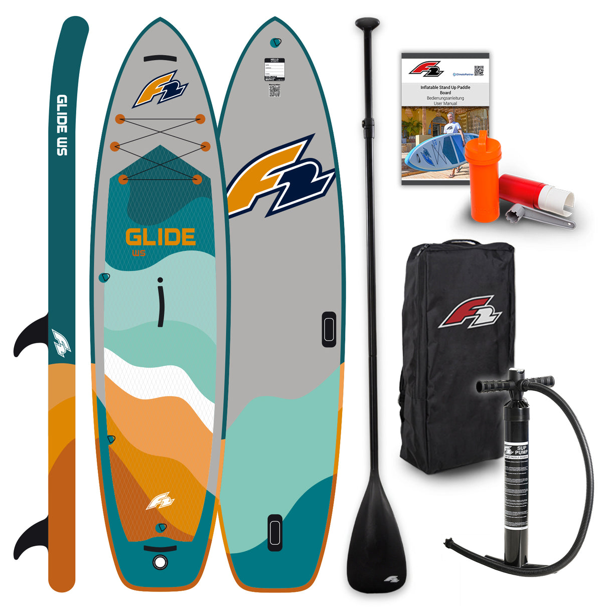 F2  SUP Stand Up Paddle Board Glide WS 10'2''/10'8"/11'7" wählbar Petrol