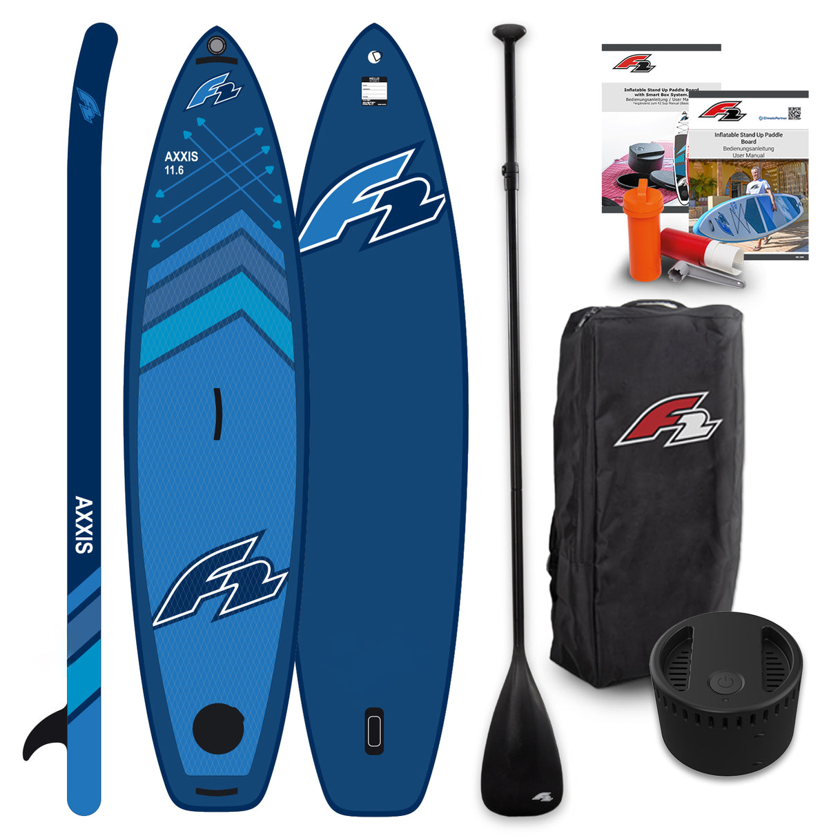 F2  Stand Up Paddle Board AXXIS SMART SUP mit E-Pumpe Größe wählbar Navy