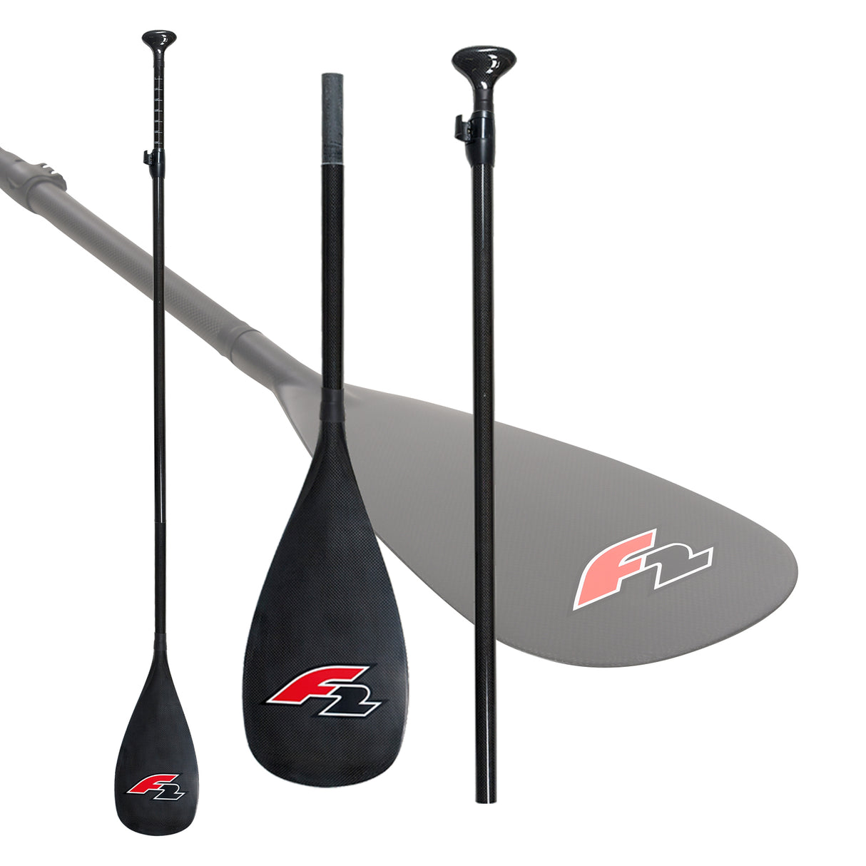 F2  SUP Paddel 40% Carbon Paddle 3-teilig 170-220cm Schwarz