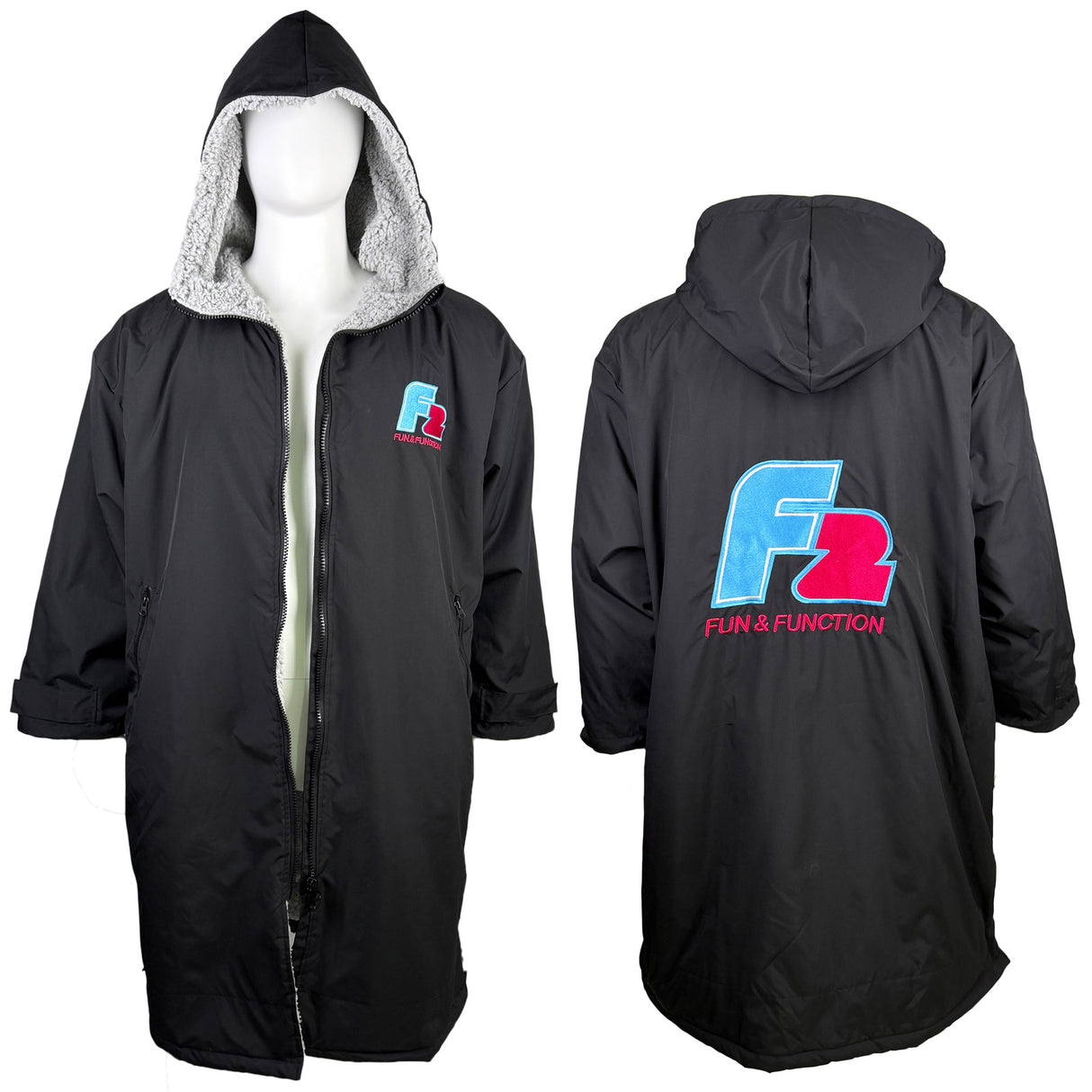 F2  Retro Surf Coat Unisex Poncho Jacke Schwarz - Größe wählbar