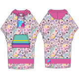 F2  Retro Damen Poncho Hibiskus Badeponcho One Size Rosa